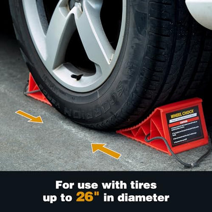 PAHTTO Wheel Chocks, 4Pack Heavy Duty Wheel Chocks with Rope for Easy Removal, Durable, Non-Slip, Hard Plastic Wheel Chocks for, RV, Camper, Effective in Keeping Your Vehicle in Place, Red - color: Red