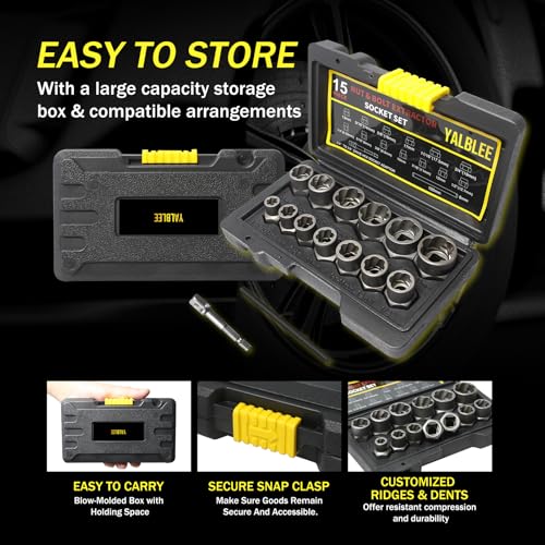 15Pcs Bolt Extractor Socket Set, Heavy-Duty Nut Socket Set, 3/8" Drive Impact Stripped Bolt Remover & Locking Lug Nut Tool for Damaged/Frozen/Rusted Bolts, Nuts & Screws, Storage Case Included - size: 15Pcs