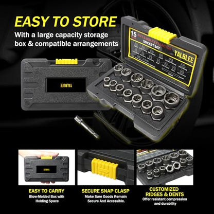 15Pcs Bolt Extractor Socket Set, Heavy-Duty Nut Socket Set, 3/8" Drive Impact Stripped Bolt Remover & Locking Lug Nut Tool for Damaged/Frozen/Rusted Bolts, Nuts & Screws, Storage Case Included - size: 15Pcs