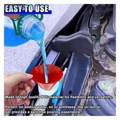 3 PCS Automotive Oil Funnels Set, Wide Mouth Fuel Funnel with Removable Flexible Long Hose, Plastic Right Angle Funnels for Water, Fuel, Oil Change Transmission