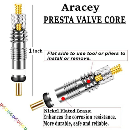 36 Pieces Presta Valve Core Kits,Handy Alloy Valve Core Remover,10Pcs Presta Valve Cores,5Pcs Presta Valve Adapters,5Pcs Presta Valve Caps,10Pcs Schrader Valve Cores,5Pcs Schrader Valve Caps