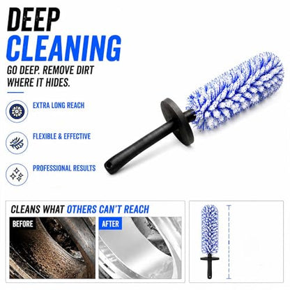 Long Handle Microfiber Car Wheel Brush, Wheel Barrel Brush for Rim Cleaning, Wheel Cleaner Brush for Narrow Spokes & Brake Calipers (2 Pcs) - color: 2 Pcs