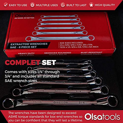 Olsa Tools 6pc Box End Wrench Set, 45-Degree Offset, Chrome Vanadium Steel, Includes Organizer Tray - color: 6pc Set, size: SAE