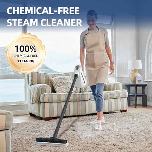 Spurgehom 1350W Handheld Steam Cleaner with 15-Pc Accessories(including mop) & 550ML Tank – 3Bar Dirty-Free Steamer for Floors, Cars, Upholstery, and Multi-Surface Home Cleaning - color: Bright White
