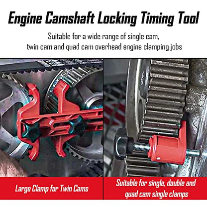 IHOTDER 5PCS Car Dual Cam Clamp Camshaft Kit - Anti Slip Locking Timing Tool Kit for Single/Twin/Quad Camshaft Clamp Engine - Universal Car Accessories Cam Bearing Tool
