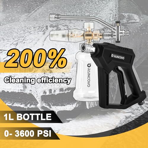 Raincovo Foam Cannon with Short Pressure Washer Gun, Dual Connector Accessories, Snow Soap Attachment for Car Wash, 5 Nozzles Tips with Holder, 1/4” Quick Connect, Additional 1.1 mm Orifice Nozzle