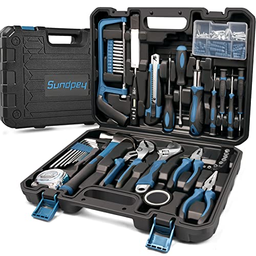 Sundpey Home Tool Kit 148-Pcs - Household Basic portable Hand Repair Tool Set with Case & Ratcheting Screwdriver & Hex Key & Pliers & Wrench & Voltage Tester & Water Pump Plier for Men Women - color: Blue