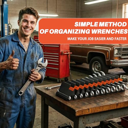 32 PCS Magnetic Wrench Organizer for Tool Drawer Storage, Black | Modular Wrench Holder with 6 Magnetic Strip, with SAE/Metric Labels, Perfect Tool Gift for Mechanics, DIYers, Father, Men - size: With Magnetic