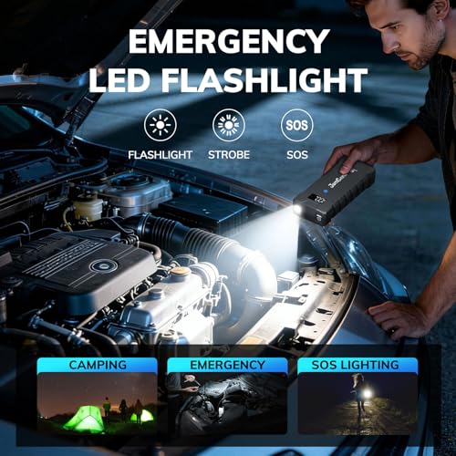 K15 Extremely Safe Jump Starter, 2500A Car Battery Jump Starter for Up to 8.0L Gas or 6.0L Diesel Engines, 12V Portable Jump Box with Smart Jumper Cable, USB-C Charge and 3 Mode Flashlight