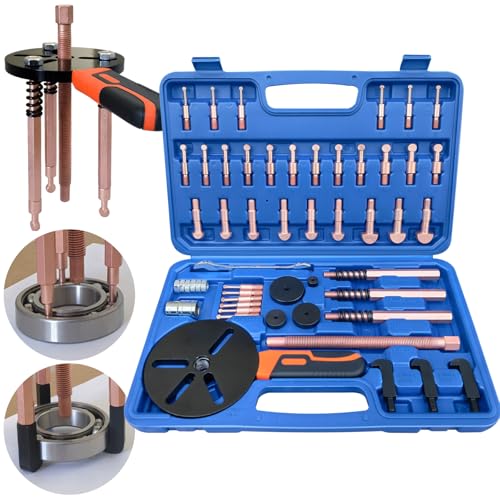45 in1 Bearing Puller Set, Blind Bearing Puller Separator, 3 Jaw Gear Pulley Puller Kit, Inner Bearing Removal Tool with 9 Different Specifications of Pulling Heads, Special Storage Box - size: 45in1-puller