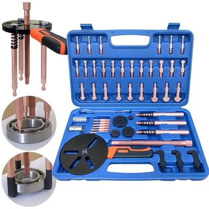 45 in1 Bearing Puller Set, Blind Bearing Puller Separator, 3 Jaw Gear Pulley Puller Kit, Inner Bearing Removal Tool with 9 Different Specifications of Pulling Heads, Special Storage Box - size: 45in1-puller