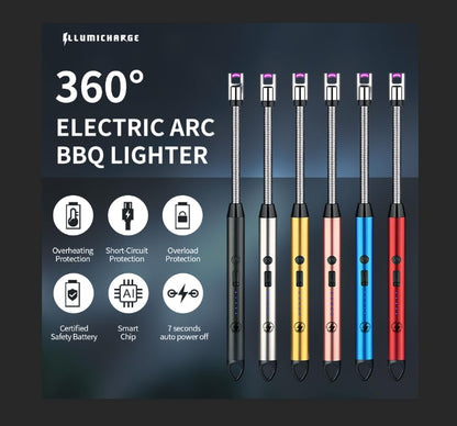 Bend-It Flexible Neck Arc Lighter — USB Rechargeable, Windproof & Flameless | Long Reach for Deep Jar Candles, Stove, BBQ & Fireplace - Gold - color: Gold