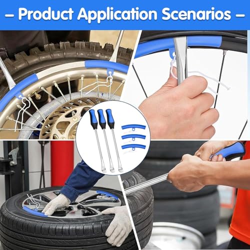 27-Piece Tire Change Tool Kit for Motorcycle, ATV, Lawn Tractor, Bicycle, Scooter, Car - Blue with Tire Spoons, Rim Protector, Valve Tools & Storage Bag