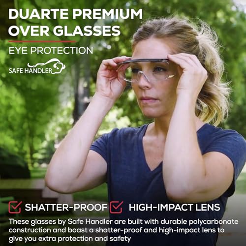 SAFE HANDLER Duarte Premium Safety Glasses Over Eyeglasses; ANSI Z87.1 Impact Resistant Polycarbonate Lenses with Anti-Fog & Scratch, UV400 Protection Safety Goggles (1 Pair) | ANSI Z87.1, Impact & Scratch Resistant UV 400 Eyewear for Men & Women — Built