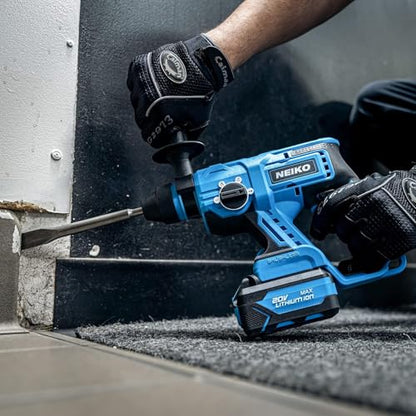 NEIKO 10882A Cordless Rotary Hammer Drill, Includes 20-Volt Li-ion Rechargeable Battery, Fast Charger, SDS Plus Hammer Drill, Heavy Duty Brushless Demolition Hammer, Cordless Hammer Drill, Rotohammer - style: Brushless Hammer Drill