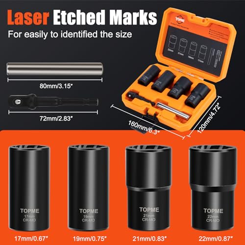 Locking Lug Nut Removal Tool, 6 Pieces Lug Nut Extractor Set 1/2 Inch Drive | Lug Nut Removal Tool for Damaged, Frozen, Studs, Rusted Bolts and Nuts