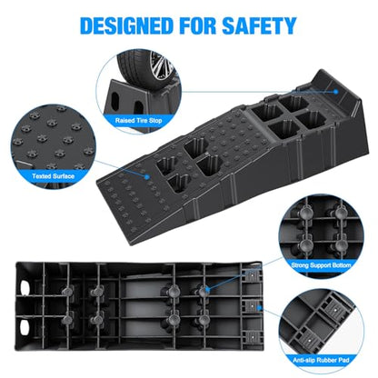 Car Ramps 13000LBS Capacity, 2 PCS 12" W Heavy Duty Vehicle Service Ramps 8.6" Lift Height Plastic Car Ramp for Oil Change Maintenance & Repair Jack Support Low Profile Ramp for Garage SUV Truck Black