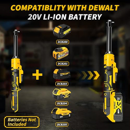 3/8"Cordless Ratchet Wrench Set Compatible with DEWALT 20V MAX Battery | 60Ft-Lbs Brushless Motor Power Electric Ratchet Tool Kit, 1/4" Adapters, 3" Extension Bar & 7 Sockets