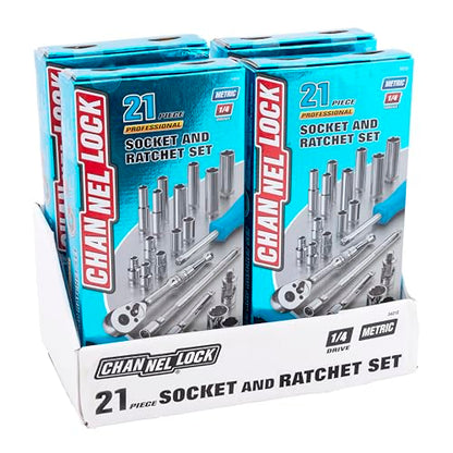 Channellock 34212 1/4" Drive Metric Socket set, 21 Piece - size: 21 Piece Metric - 1/4" Drive
