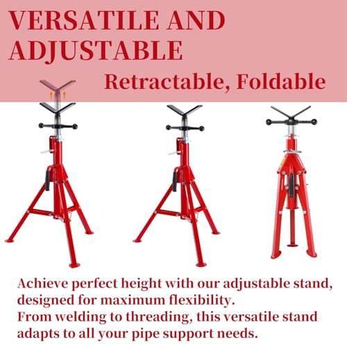 Towallmark Pipe Stands for Welding 28" - 52" Height Adjustable Pipe Stands | Heavy Duty Carbon Steel V Head Pipe Stand 2500lb Load Capacity, 1/8"-12" Capacity Foldble for Pipe Cutting Frame Fabrication