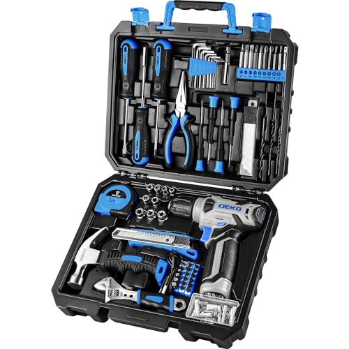 DEKOPRO Drill Set: Tool Set with 8V Blue Cordless Drill, Home Tool Kit with Drill, Hand Tool Kits for Women 126 Piece - color: Blue