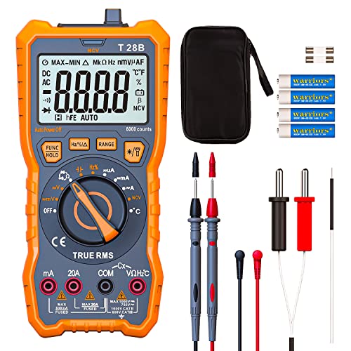 True RMS Digital Multimeter Tester, Auto-Ranging AC DC 20A Ohmmeter 1000V Voltmeter with NCV, Measure Voltage Current Amp Resistance Diode Continuity Duty-Cycle Capacitance Temperature, for Home Auto - style: up to 1000V/20A