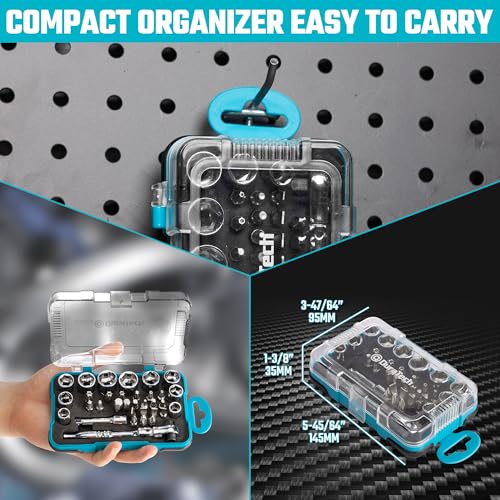 DURATECH 33-Piece 1/4" Drive Socket and Ratchet Set | 2 in 1 Flex Head Ratchet with Magnetic Bit Driver, CR-V Steel Sockets & Bits, Storage Case - size: 33pcs Set