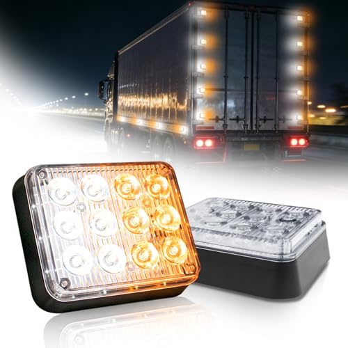 Amber & White 12-LED Strobe Warning Lights 2 Pack | Magnetic Rechargeable Wireless Safety Beacon Lights with Usb Charging for Trucks, Trailers, Construction & Emergency Vehicles