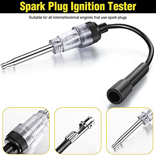 9 Pieces Automotive Compression Tester Kit and Spark Plug Tester, Universal Car and Motorcycle Engine Testing Tools for Cylinder Pressure Gauge (Black) - color: Black