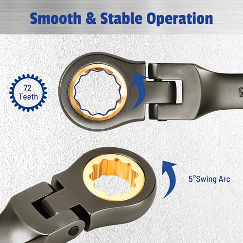 22-Piece Flex Head Ratcheting Wrench Set, with 180° Flex Head, Metric 6-18 mm & SAE 1/4-3/4", Combination Wrench Sets with Organizer Box