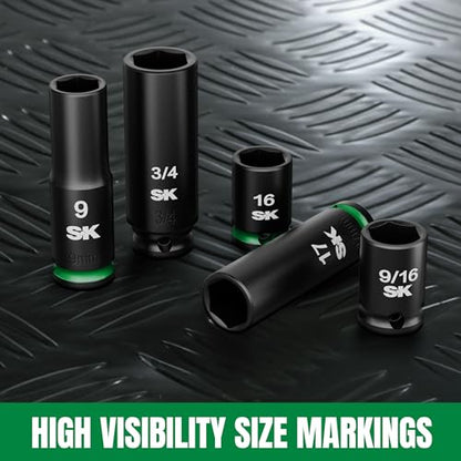 SK 3/8" Drive Impact Socket Set, 40-Piece Metric & SAE Sockets, CR-MO Steel | Metric 8 to 19mm, SAE 5/16" to 3/4", SureGrip 6 Point Design, With Storage Case - size: 3/8"-40PCS