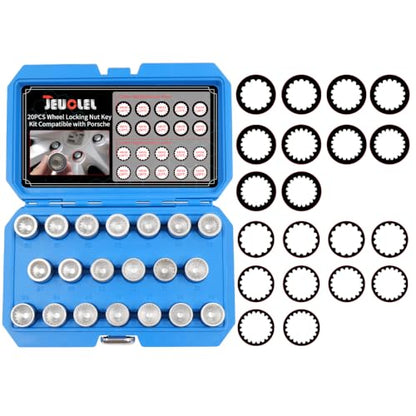 20PCS Wheel Lock Nut Key Kit Compatible with Porsche VW Touareg | Wheel Lock Nut Socket Adapter Set, Anti-Theft Lug Removal Tool, Anti-Theft Screw Remover, Repair Tool, Tyre Fitting, garage - color: 20PCS