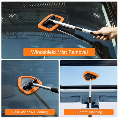 Qydipclin 11pcs Windshield Cleaner Tool, Car Window Cleaning Wash Kit with 6 Reusable Microfiber Pads 2 Spray Bottles and Extendable Handles Auto Glass Wiper Kit, Orange - color: Orange