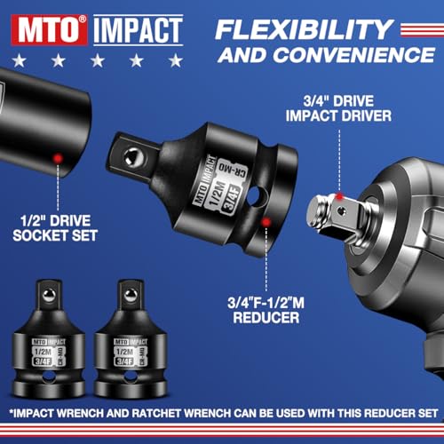 MTO 2 Pieces 3/4" Female to 1/2" Male Impact Socket Adapter, 3/4" Drive Impact Socket Reducer Set, Chrome Molybdenum Alloy Steel - size: 3/4" Female to 1/2" Male