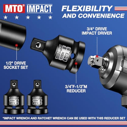 MTO 2 Pieces 3/4" Female to 1/2" Male Impact Socket Adapter, 3/4" Drive Impact Socket Reducer Set, Chrome Molybdenum Alloy Steel - size: 3/4" Female to 1/2" Male
