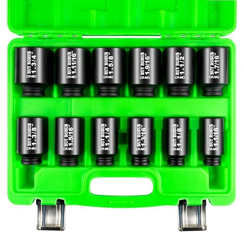 1/2"12-Piece Extended Drive Impact Socket Set, Deep SAE Spindle Axle Nut Impact Socket Set, Cr-Mo, 1-1/16, 1-1/8, 1-3/16, 1-1/4, 1-5/16, 1-3/8, 1-7/16, 1-1/2, 1-9/16, 1-5/8, 1-11/16, 1-3/4 Socket - size: 12 Piece 1/2" SAE Impact Socket Set