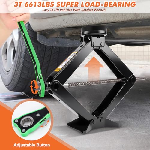 Portable Car Jack Kit, 3 Ton Auto Scissor Jack Kit for Tesla Model Y Model 3/S/X, Tire Repair Kit with 2 Tesla Specific Jack Pads & Lug Wrench, Universal Car Emergency Set for Sedan/SUV/MPV