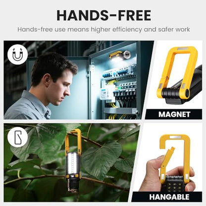 Rechargeable LED Magnetic Work Light, Portable Work Lights, 7 Flashlight Modes with 360° Rotating Hook and Carabiner, USB Charging for Camping, Hunting, and Car Repairs(2 Packs) - size: 2 Pack Yellow