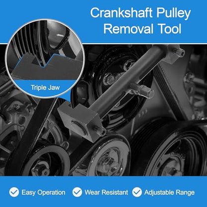 Adjustable Crankshaft Pulley Removal Tool 40mm-165mm, Universal Ribbed Auxiliary Drive Belt Pulley Remover Tool, Harmonic Balancer Puller for A/C Units Water & Power Steering Pumps