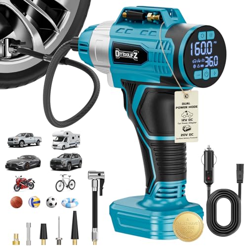160PSI Cordless Tire Inflator Compatible with Makita 18V Battery, DIYtoolifz DC 12V Portable Air Compressor with Digital Pressure Gauge, 2X Faster Air Pump for Car, SUVs, Motor, Bike, Ball (Tool Only) - color: Blue