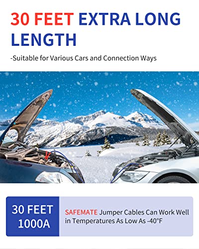 SAFEMATE 0 Gauge 30FT Heavy Duty Jumper Cables for Diesel Trucks, Pickup & SUV – 1000A Booster Cable with Quick Connect Plug, Tangle-Free, Carry Bag – 12V/24V - size: 0 Gauge - 30 Feet
