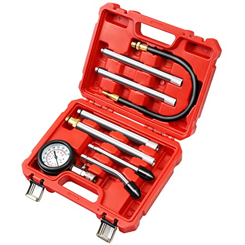 JIFETOR Engine Compression Tester 8PC Kit Cylinder Test Pressure Gauge Tool | 10 12 14 18mm Extension Rods & Tapered Adapters Testing Small Gasoline Engine Automotive Motorcycle Outboard Motor Snowmobile