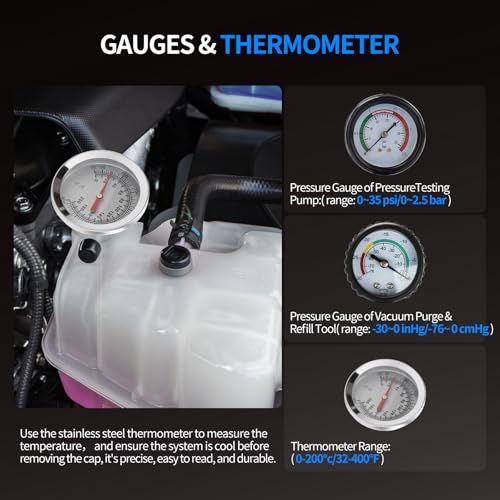 VTG VOGTEN 28PCS Coolant Pressure Tester & Vacuum Refill Kit,Radiator Pump Pressure Tester Kit for Automotive Cooling System Water Tank Leakage Detection - color: Blue