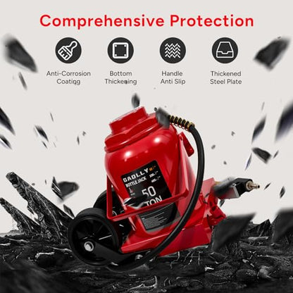 Air Hydraulic Bottle Jack, 50 Ton (110000) lbs Hydraulic Bottle Jack with 10.43''-19.88'' Lifting Range & Manual Hand Pump, for Pickup, Truck, RV, Auto Repair - color: 50 Ton