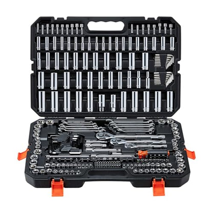 VEVOR Mechanics Tool Set, 253-Piece Mechanic Tool Kit, 1/4 in, 3/8 in, and 1/2 in Drive, SAE and Metric Socket Set, Wrenches, Screwdriver Bits, Accessories, and Storage Case, for Automotive Repair - size: 1/4"&3/8"&1/2", style: 253 PCS