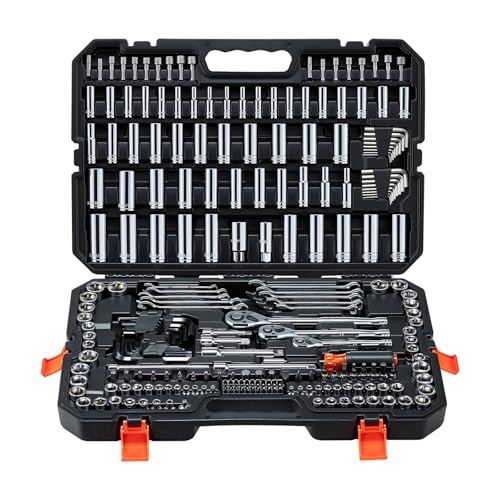 VEVOR Mechanics Tool Set, 253-Piece Mechanic Tool Kit, 1/4 in, 3/8 in, and 1/2 in Drive, SAE and Metric Socket Set, Wrenches, Screwdriver Bits, Accessories, and Storage Case, for Automotive Repair - size: 1/4"&3/8"&1/2", style: 253 PCS