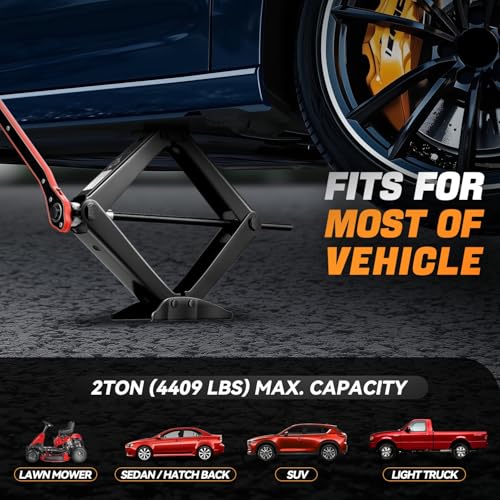 Auto Dynasty Car Jack Kit, 2 Ton Scissor Jack with Lug Wrench, Heavy Duty Portable Auto Emergency Tire Changing Tool for Sedans, SUVs, MPVs, Auto Repair, Car Accessories