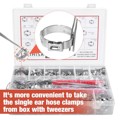 AKIHISA 300pcs 16 Sizes Single Ear Hose Clamps, 5.3-36.1mm Stainless Steel_304 Crimp Hose Clamps Cinch Rings Assortment Kit for Automotive, Pipe, Plumbing - size: 300Pcs (5.3-36.1mm)