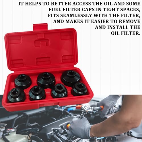 Oil Filter Socket Set Oil Filter Wrench Removal Tool Kit Includes 24mm 27mm 29mm 30mm 32mm 36mm 38mm, Fuel Filters Cap Remover Installer Socket Tool for Car Oils Change Accessories （7PCS）