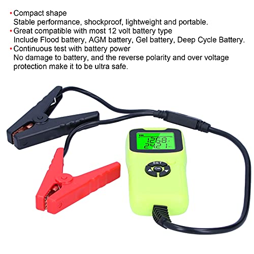 A300 Digital Car Battery Tester LCD Battery Test Analyzer Auto Test Diagnostic Tools with Wide CCA Range 100-1700 for 12V Flood AGM Gel Deep Cycle Batteries ABS 13x6.2x2.8cm (Green) - color: Green